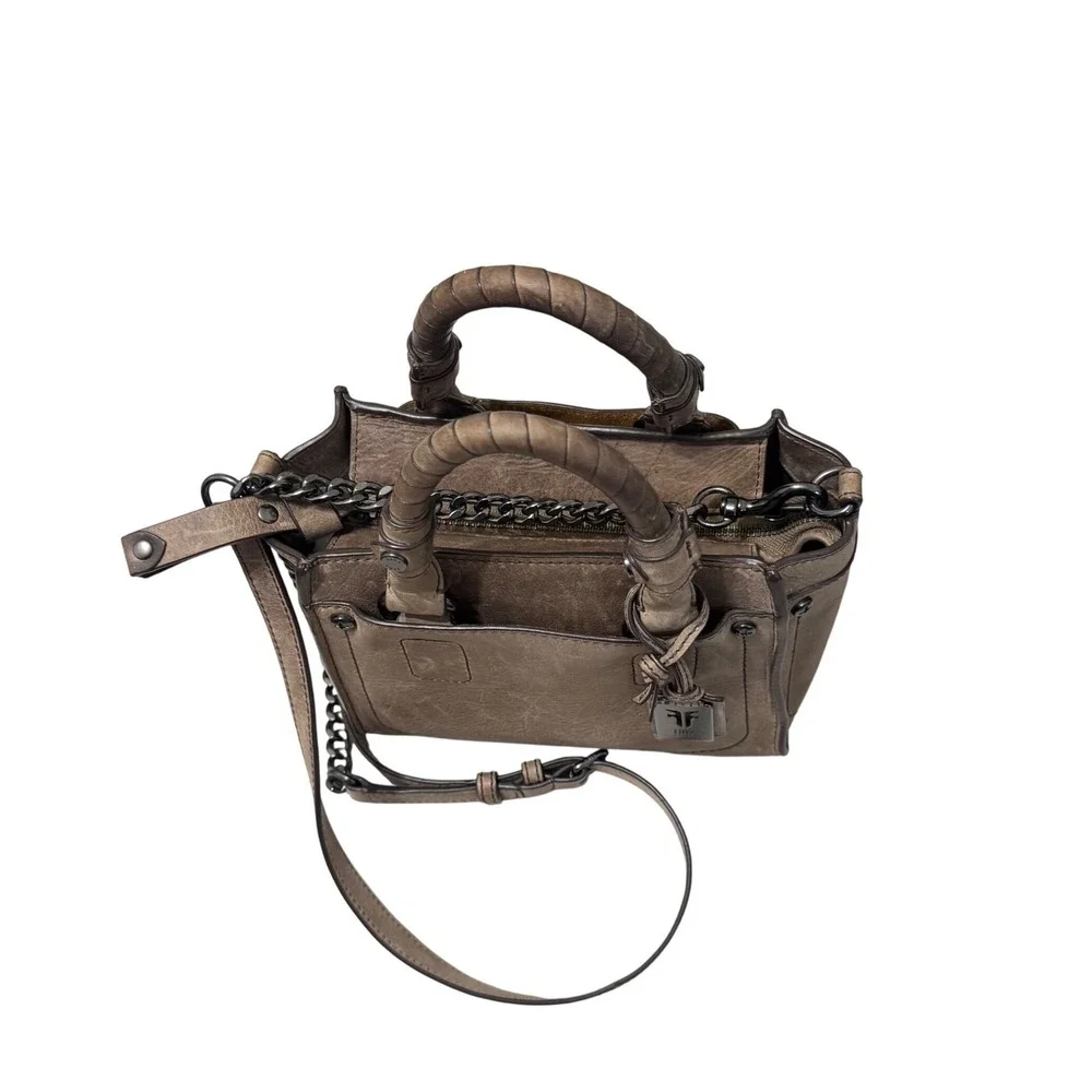 Frye Taupe Leather Satchel with Chain Strap